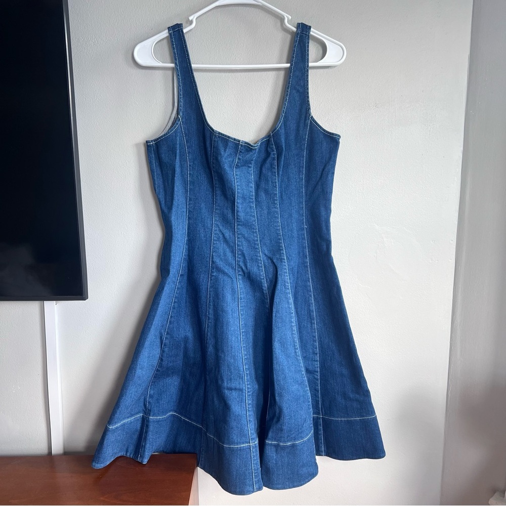 STAUD Wells Mini Dress Denim Fit And Flare 12 - Picture 7 of 13